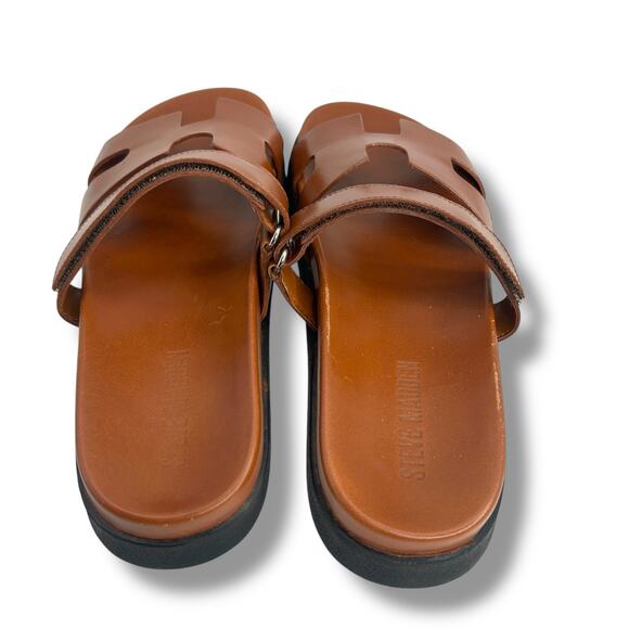 Steve Madden Mayven Camel Sandals Size 9 Brown Leather Slip On Slides Classic - Picture 5 of 9